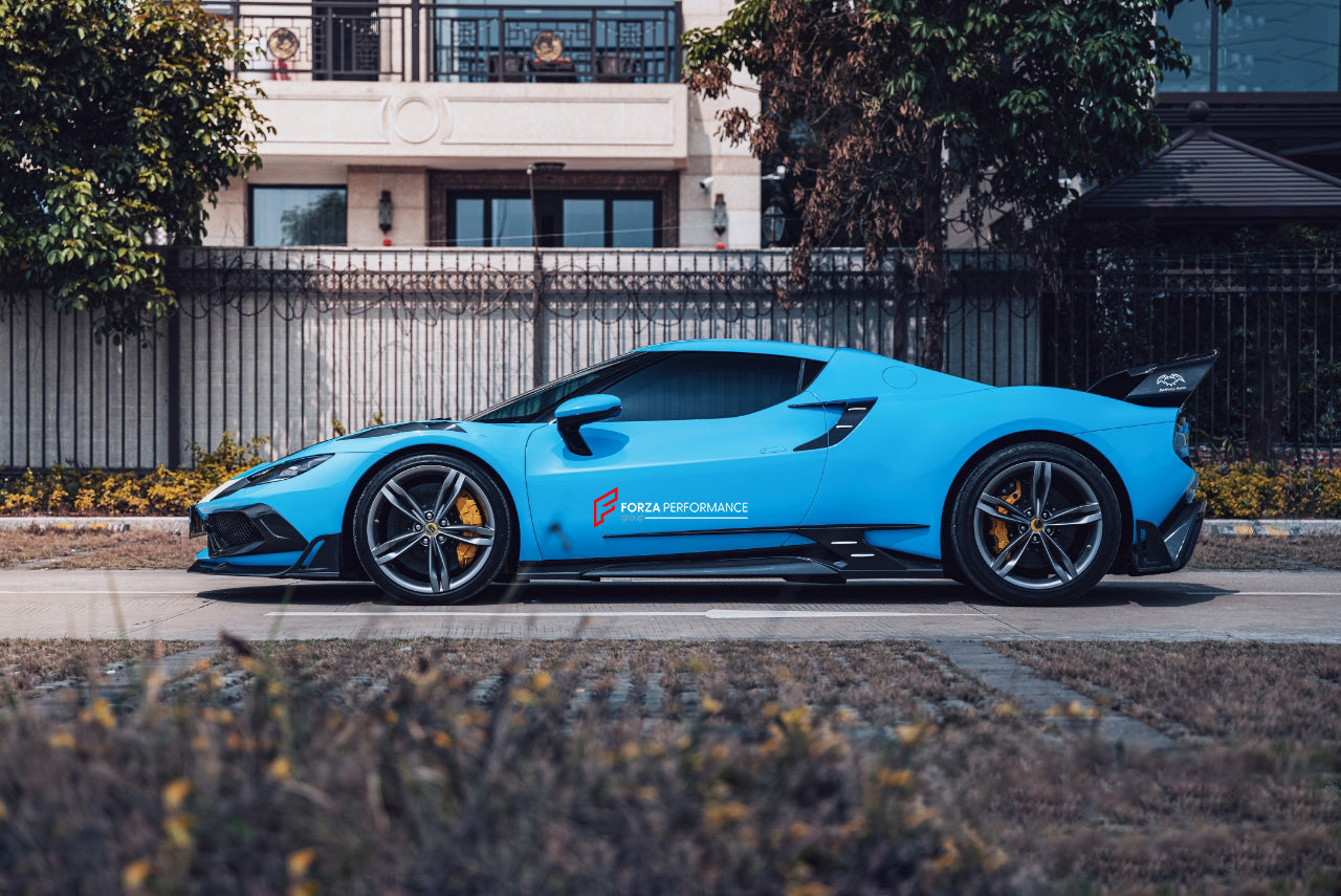 CARBON BODY KIT for FERRARI 296 GTB/GTS  Set includes: Front Lip Front Bumper Air Vent Covers Hood Panel Trim Fender Vents Side Skirts Side Air Vent Covers Engine Cover Rear Spoiler Rear Diffuser