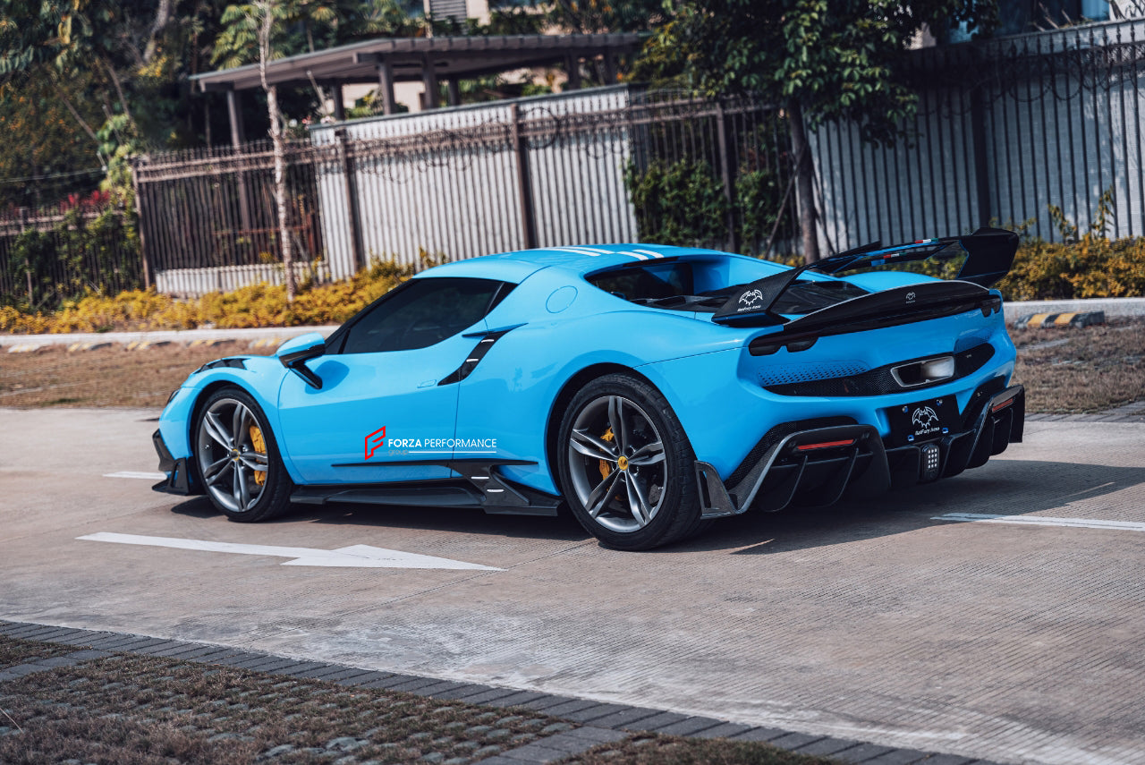 CARBON BODY KIT for FERRARI 296 GTB/GTS  Set includes: Front Lip Front Bumper Air Vent Covers Hood Panel Trim Fender Vents Side Skirts Side Air Vent Covers Engine Cover Rear Spoiler Rear Diffuser