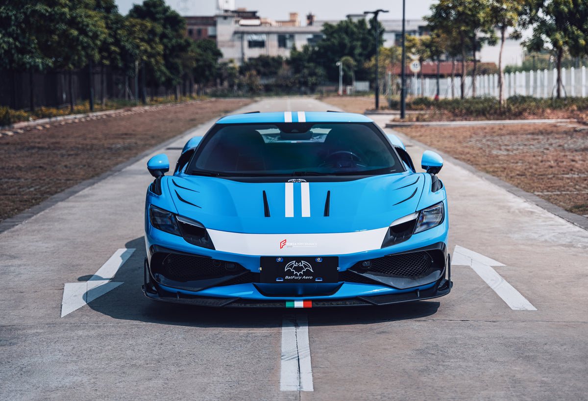 CARBON BODY KIT for FERRARI 296 GTB/GTS  Set includes: Front Lip Front Bumper Air Vent Covers Hood Panel Trim Fender Vents Side Skirts Side Air Vent Covers Engine Cover Rear Spoiler Rear Diffuser