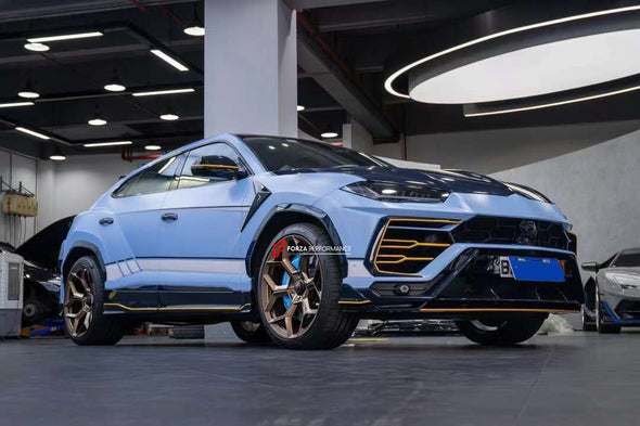 CARBON BODY KIT for LAMBORGHINI URUS 2018+

Set includes:

Front Lip

Front Canards
Hood
Side Skirts
Door Trims
Side Fenders
Side Mirror Covers
Rear Canards
Roof Spoiler
Rear Spoiler
Rear Diffuser