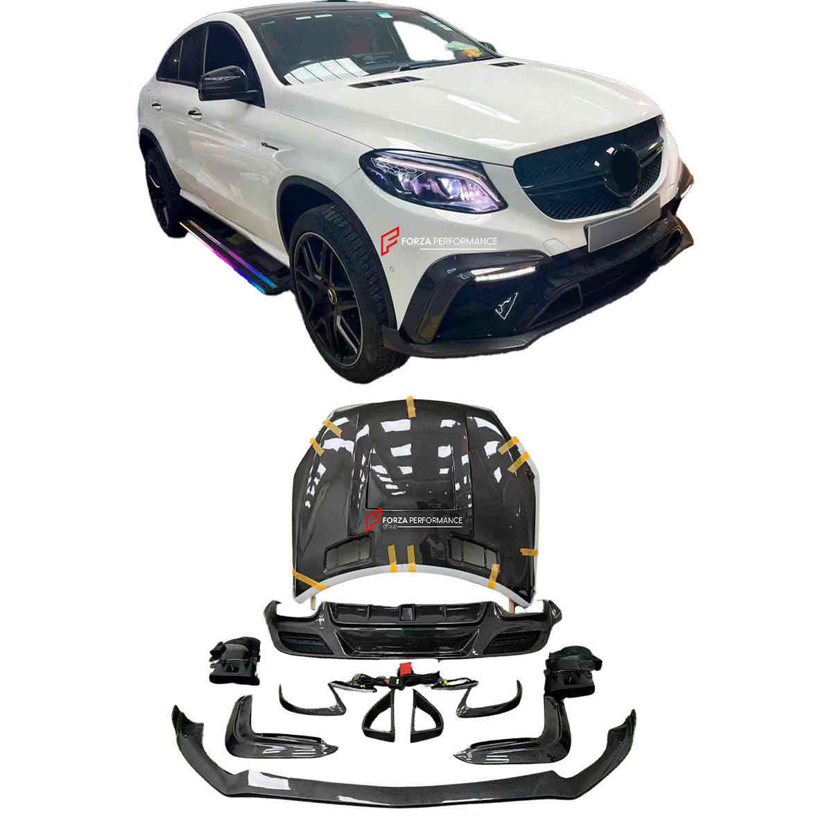 CARBON BODY KIT for MERCEDES-BENZ GLE63 W166 AMG 2015 - 2019

Set includes:

Front Lip
Front Bumper Trims
Front Air Vent Trims
Hood
Rear Diffuser
Rear Air Vent Trims
Exhaust Tips