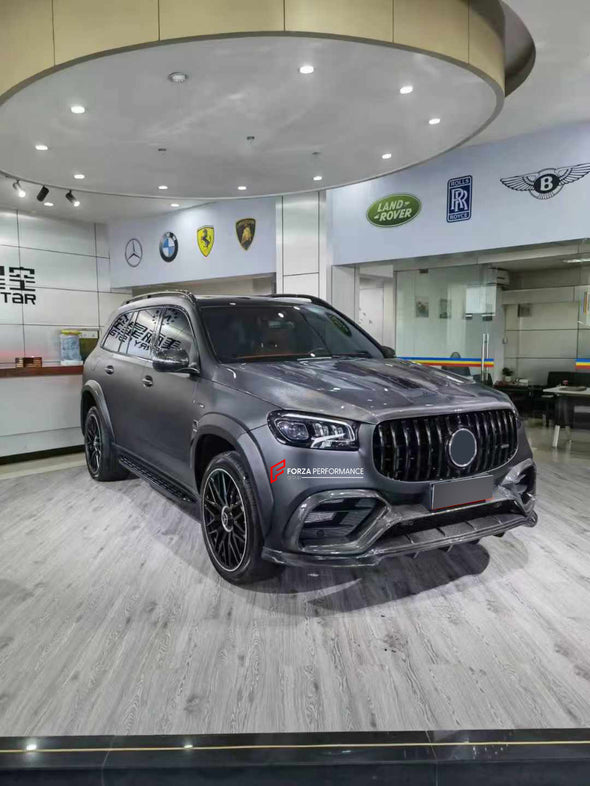 CARBON BODY KIT for MERCEDES-BENZ GLS63 AMG X167 2020+    Set includes:  Front Lip Front Bumper Air Vent Trims Front Grille Fender Flares Rear Spoiler Rear Diffuser Exhaust Tips