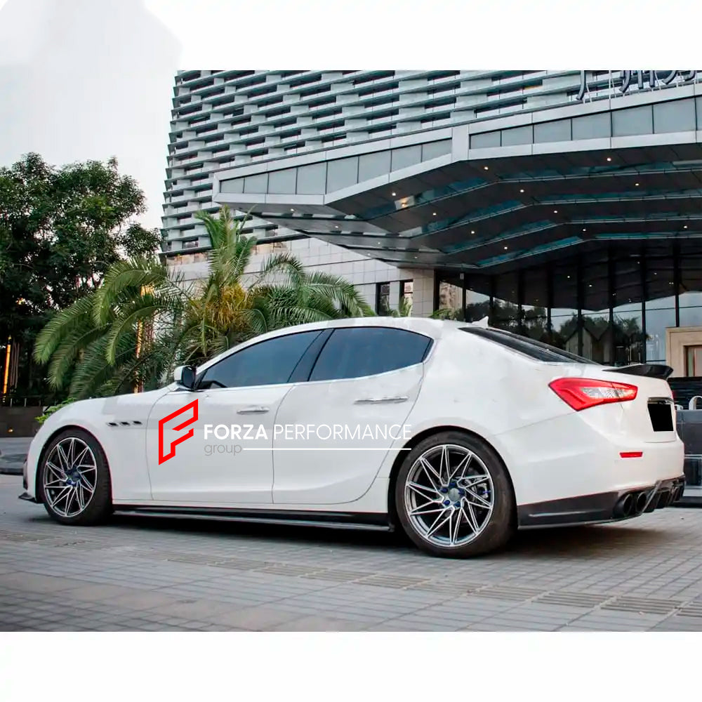 CARBON AERO KIT for MASERATI GHIBLI 2013 - 2020

Set includes:

Front Lip
Front Air Vent Covers
Side Skirts
Rear Diffuser&nbsp;
Rear Spoiler

Material: Carbon Fiber

NOTE: Professional installation is required.