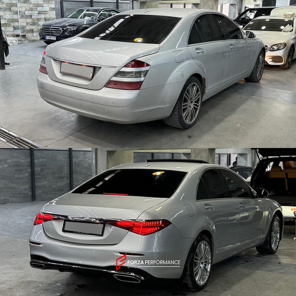CONVERSION BODY KIT FOR MERCEDES-BENZ W221 2006-2013 UPGRADE TO W223  Set includes:   Front bumper assembly Hood/Bonnet Headlights Front Fenders Rear Fenders Rear trunk Rear Taillights Rear Bumper Assembly Exhaust tips
