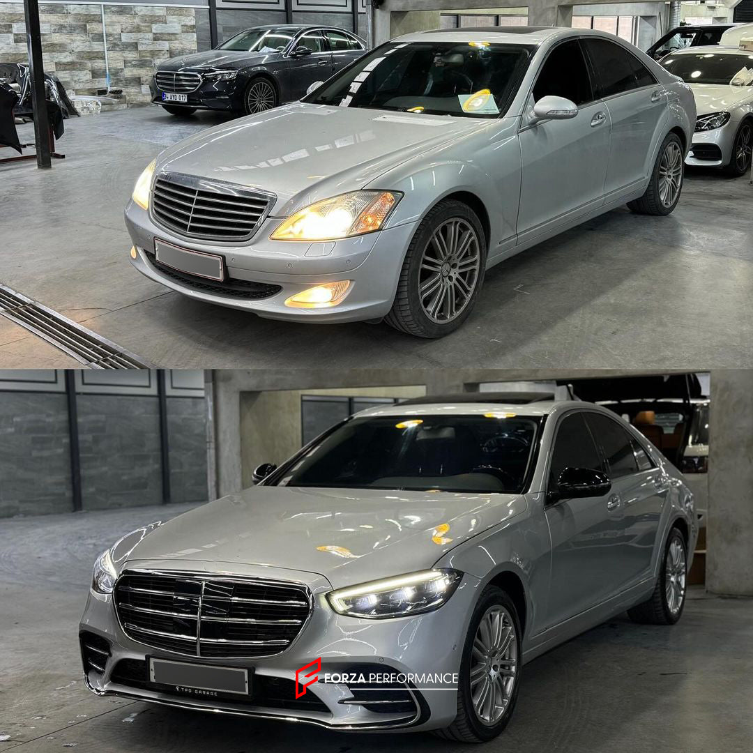 CONVERSION BODY KIT FOR MERCEDES-BENZ W221 2006-2013 UPGRADE TO W223  Set includes:   Front bumper assembly Hood/Bonnet Headlights Front Fenders Rear Fenders Rear trunk Rear Taillights Rear Bumper Assembly Exhaust tips