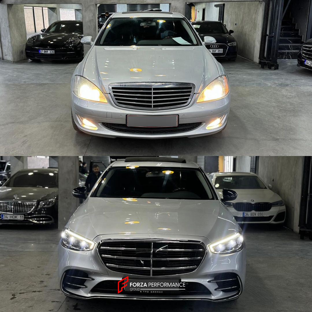 CONVERSION BODY KIT FOR MERCEDES-BENZ W221 2006-2013 UPGRADE TO W223  Set includes:   Front bumper assembly Hood/Bonnet Headlights Front Fenders Rear Fenders Rear trunk Rear Taillights Rear Bumper Assembly Exhaust tips
