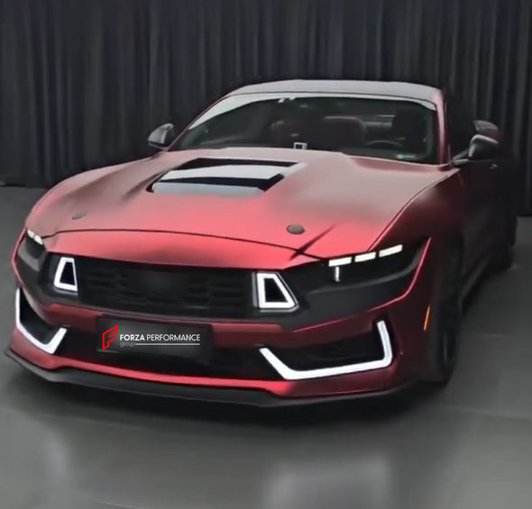 CONVERSION BODY KIT for FORD MUSTANG S550 2015 - 2023 UPGRADE to S650 DARK HORSE 2024

Set includes:

Front Bumper
LED Headlights
Hood (Aluminum)
Fenders (Aluminum)
Tail Lights
Rear Bumper
Rear Diffuser