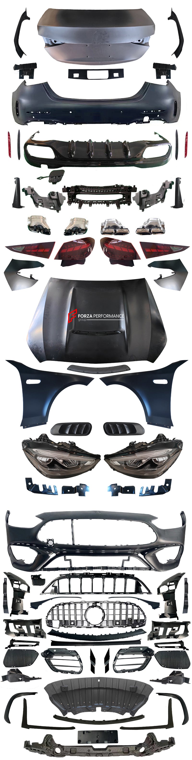CONVERSION BODY KIT for MERCEDES BENZ C-CLASS W205 2015 - 2021 UPGRADE to W206 C63 AMG 2022+ FACELIFT




Set includes:
Front Bumper Assembly
Head Lights
Front Grille
Hood Bonnet
Front Fenders
Rear Trunk
Tail Lights
Exhaust Tips
Rear Bumper Assembly

Material: Plastic

NOTE: Professional installation is required.