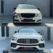 CONVERSION BODY KIT for MERCEDES-BENZ E-CLASS W212 2009 - 2013 to E63 AMG 2023  Set includes:  Front Bumper Front Grille Headlights Fender Flares Side Skirts Rear Bumper Tail Lights Trunk Exhaust Tips