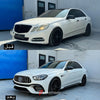 CONVERSION BODY KIT for MERCEDES-BENZ E-CLASS W212 2009 - 2013 to E63 AMG 2023  Set includes:  Front Bumper Front Grille Headlights Fender Flares Side Skirts Rear Bumper Tail Lights Trunk Exhaust Tips