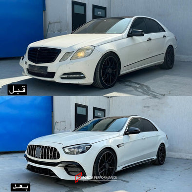 CONVERSION BODY KIT for MERCEDES-BENZ E-CLASS W212 2009 - 2013 to E63 AMG 2023  Set includes:  Front Bumper Front Grille Headlights Fender Flares Side Skirts Rear Bumper Tail Lights Trunk Exhaust Tips