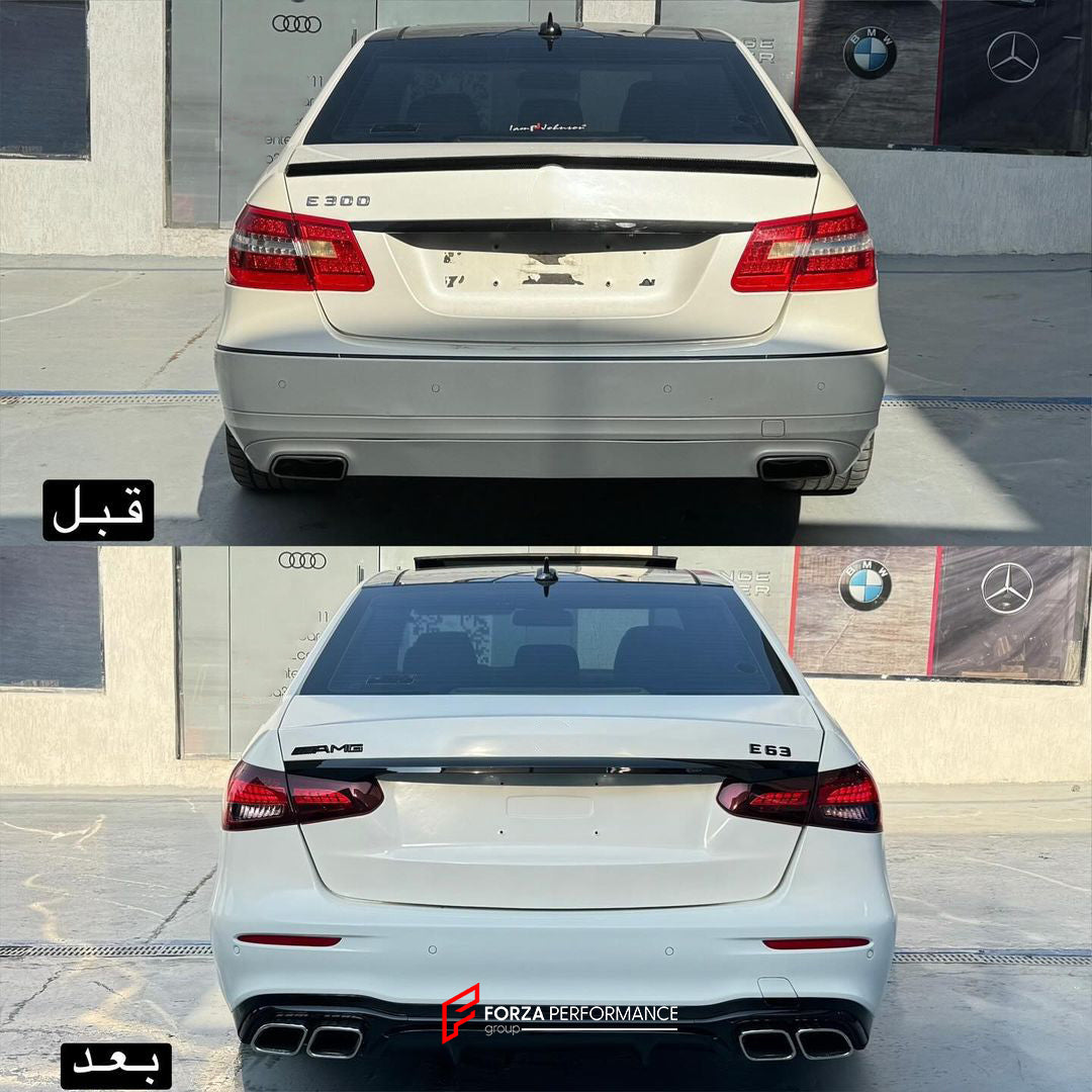 CONVERSION BODY KIT for MERCEDES-BENZ E-CLASS W212 2009 - 2013 to E63 AMG 2023  Set includes:  Front Bumper Front Grille Headlights Fender Flares Side Skirts Rear Bumper Tail Lights Trunk Exhaust Tips