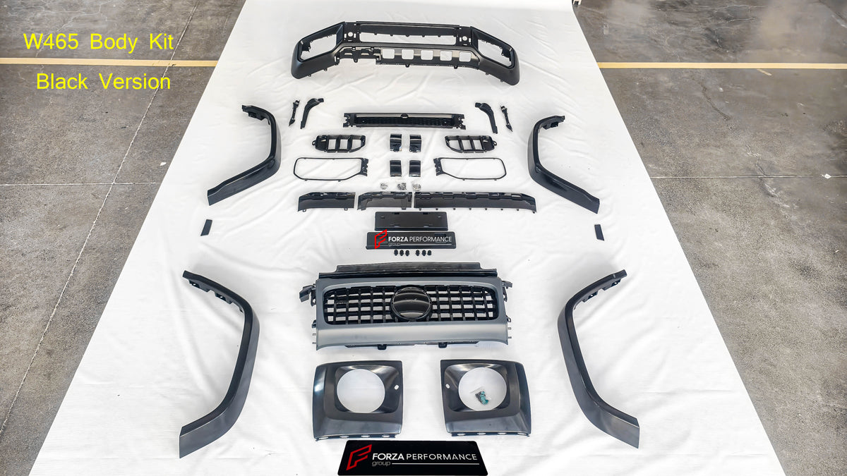UPGRADE FACELIFT BODY KIT for MERCEDES-BENZ G-CLASS W464 2018 - 2024 to G63 W465 AMG 2025  Set includes:  Front Bumper Headlight Covers Front Grille (Silver or Black) Fender Flares