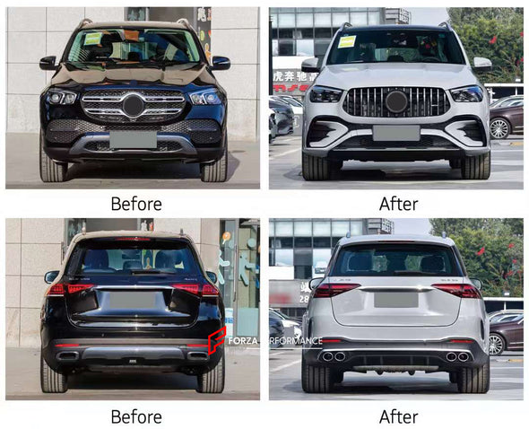 CONVERSION BODY KIT for MERCEDES-BENZ GLE53 V167 FACELIFT 2023+ UPGRADE to GLE53 V167 AMG 2023+    Set includes:  Front Bumper Front Grille Fender Flares Rear Bumper Rear Diffuser Exhaust Tips