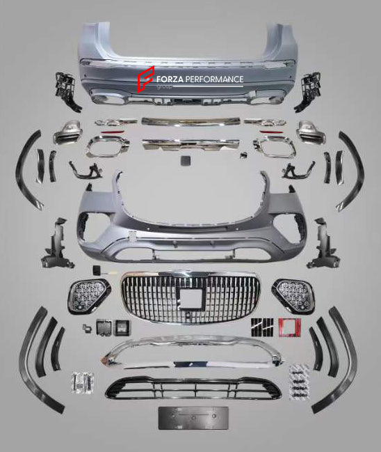 CONVERSION BODY KIT for MERCEDES-BENZ GLS X167 2020+ UPGRADE to GLS 600 MAYBACH 2024 FACELIFT

Set includes:

Front Bumper
Front Grille
Front Bumper Air Vents
Side Fenders
Rear Bumper

Material: Plastic

Note: Professional installation is required.