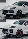 CONVERSION BODY KIT for PORSCHE CAYENNE 9YA 2018 - 2023 to TURBO GT 2024

Set includes:

Front Bumper
Fender Flares
Side Skirts
Rear Diffuser
