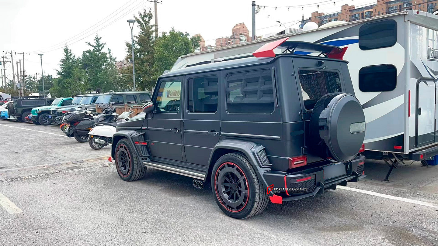 CONVERSION CARBON BODY KIT for MERCEDES-BENZ G-CLASS G63 W463 1990 - 2017 to W464 2018 - 2023

Set includes:

Plastic parts:

Front Bumper
Grille
Headlights
Headlight Covers
Turn Signal Lights
Hood
Fenders
Side Trims
Rear Bumper
Tail Lights

Dry Carbon parts:

Front Lip
Front Bumper Cover
Grille
Fender Flares
Hood
Tail Light Covers
Rear Spoiler
Roof Spoiler
Rear Diffuser
Exhaust Tips

NOTE: Professional installation is required.

Contact us for pricing.

Why “Contact Us for Pricing”?

We don’t display fixed