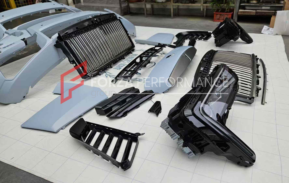 CONVERSION BODY KIT for ROLLS-ROYCE CULLINAN SERIES 1 2018 - 2025 UPGRADE to SERIES 2 FACELIFT 2025+

Set includes:

Front Bumper Assembly
Grille Frame
Front Grille
Headlights
Rear Bumper
Exhaust Tips
Material: Plastic

NOTE: Professional installation is required. When purchase inform us if you have night vision camera or not. Fender trimming is required. Headlights are available with or without AFS (Adaptive Front-lighting System) - the kit price depends on the headlights version.