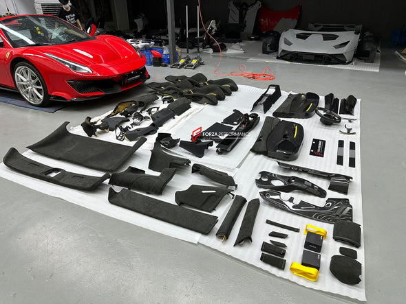 CONVERSION INTERIOR BODY KIT for FERRARI 488 to PISTA

Set includes:

Steering Wheel
Shift Paddles
Dashboard Trims
Center Console Box
Door Covers
Door Sills
Seats