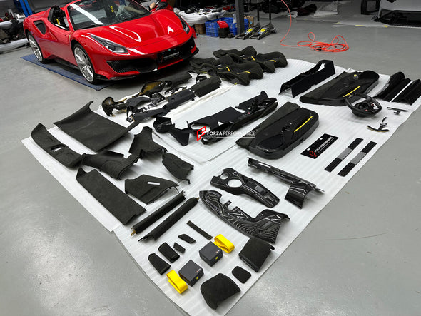 CONVERSION INTERIOR BODY KIT for FERRARI 488 to PISTA

Set includes:

Steering Wheel
Shift Paddles
Dashboard Trims
Center Console Box
Door Covers
Door Sills
Seats