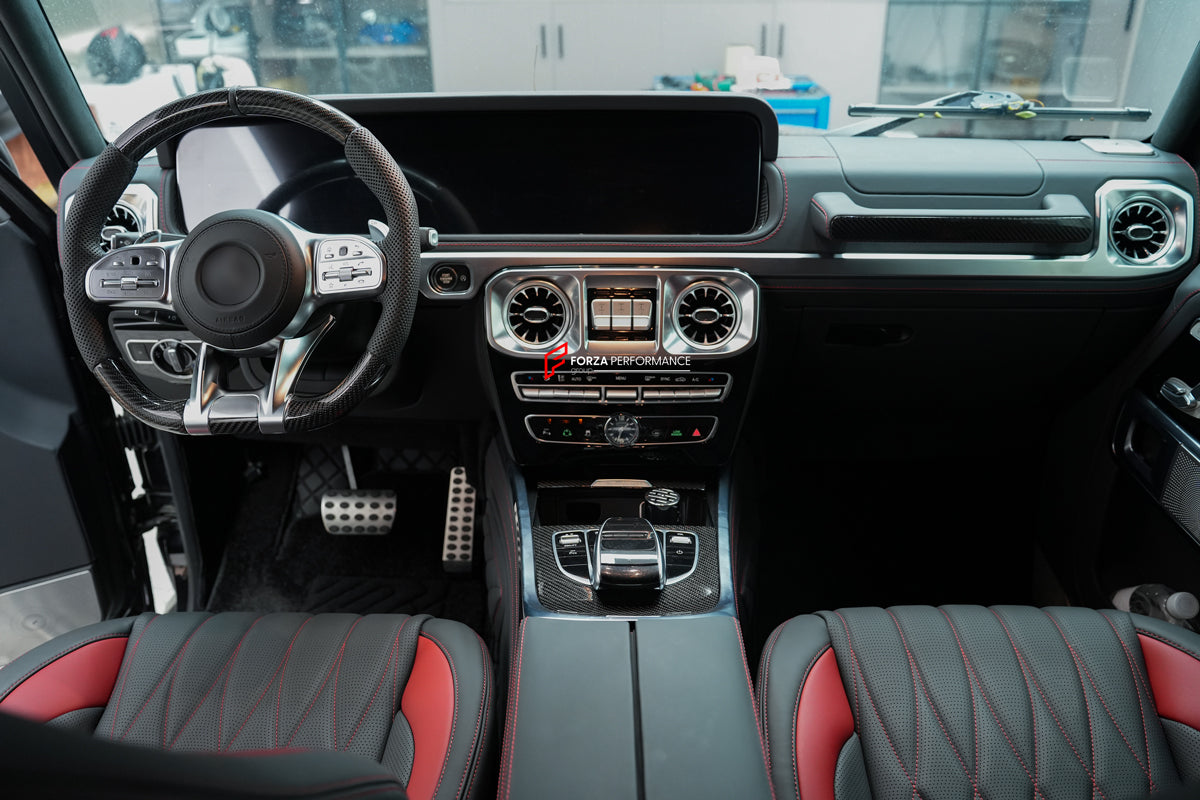 CONVERSION INTERIOR KIT for MERCEDES-BENZ G-CLASS W463 2002 - 2017 to W463A W464 2018 - 2024
Set includes:
AMG Steering Wheel
Door Panels Assembly
Dashboard Assembly
Seats Assembly
Center Console Armrest
Door Handles
Speaker Covers
Trim Panels
Shift Paddles
Door Frame Trims