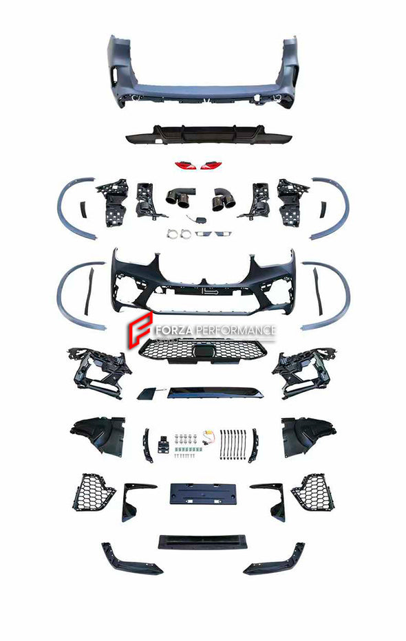 CONVERSION UPGRADE BODY KIT for BMW X5 G05 2018 - 2023 upgrade to BMW X5M F95 2019 - 2023

Set includes:

Front Bumper Assembly
Fender Flares
Side Skirts
Rear Bumper Assembly
Rear Diffuser
Exhaust Tips

Material: Plastic

Note: Professional installation is required