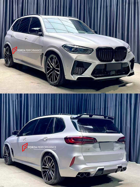 CONVERSION UPGRADE BODY KIT for BMW X5 G05 2018 - 2023 upgrade to BMW X5M F95 2019 - 2023

Set includes:

Front Bumper Assembly
Fender Flares
Side Skirts
Rear Bumper Assembly
Rear Diffuser
Exhaust Tips

Material: Plastic

Note: Professional installation is required