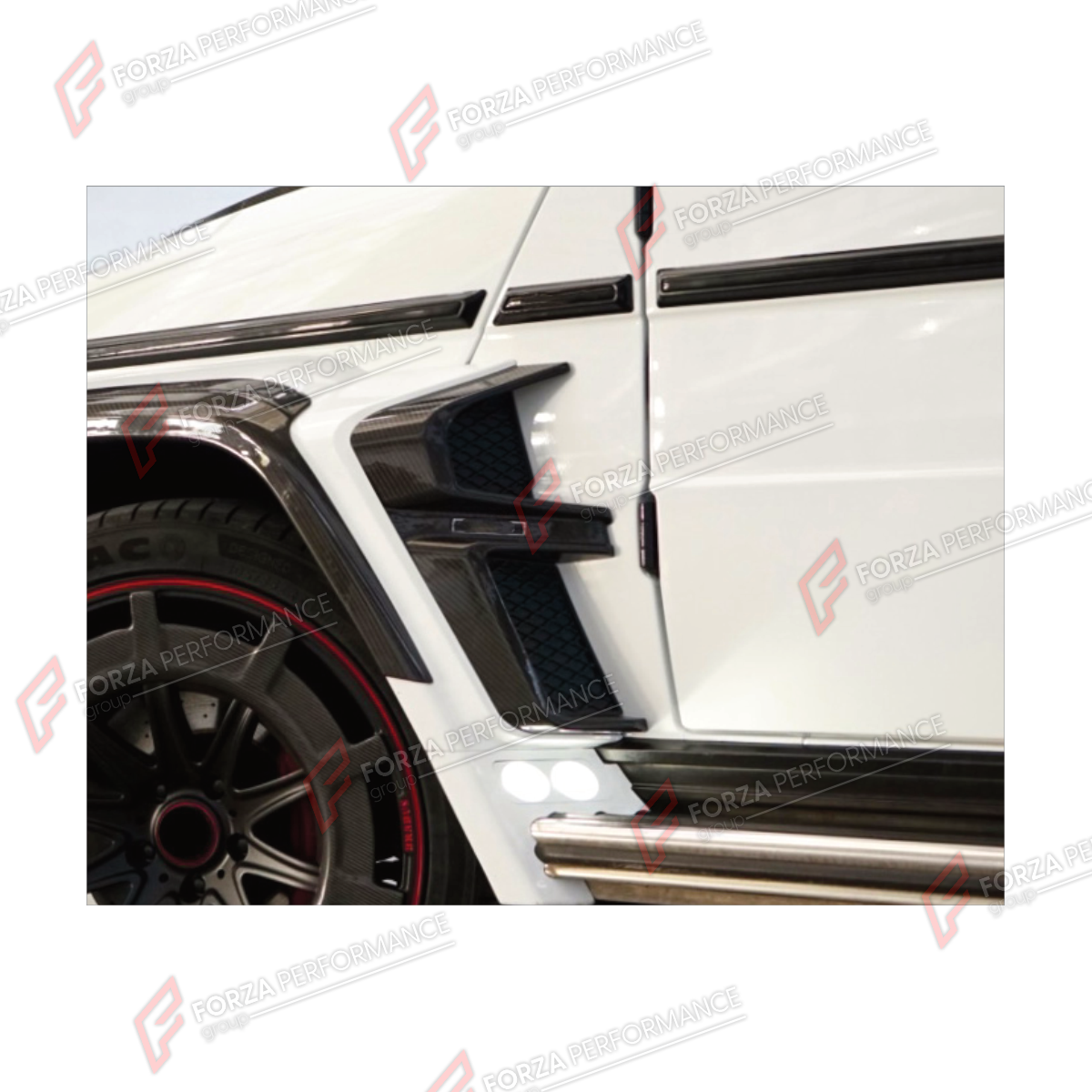 CONVERSION DRY CARBON FENDER TRIM COVERS for MERCEDES-BENZ G-CLASS W463 2008 - 2018 UPGRADE to G-CLASS W464 2019 - 2024

Set includes:
Front Fender Trim Covers
Rear Fender Trim Covers

Material: Dry Carbon

NOTE: Professional installation is required.
