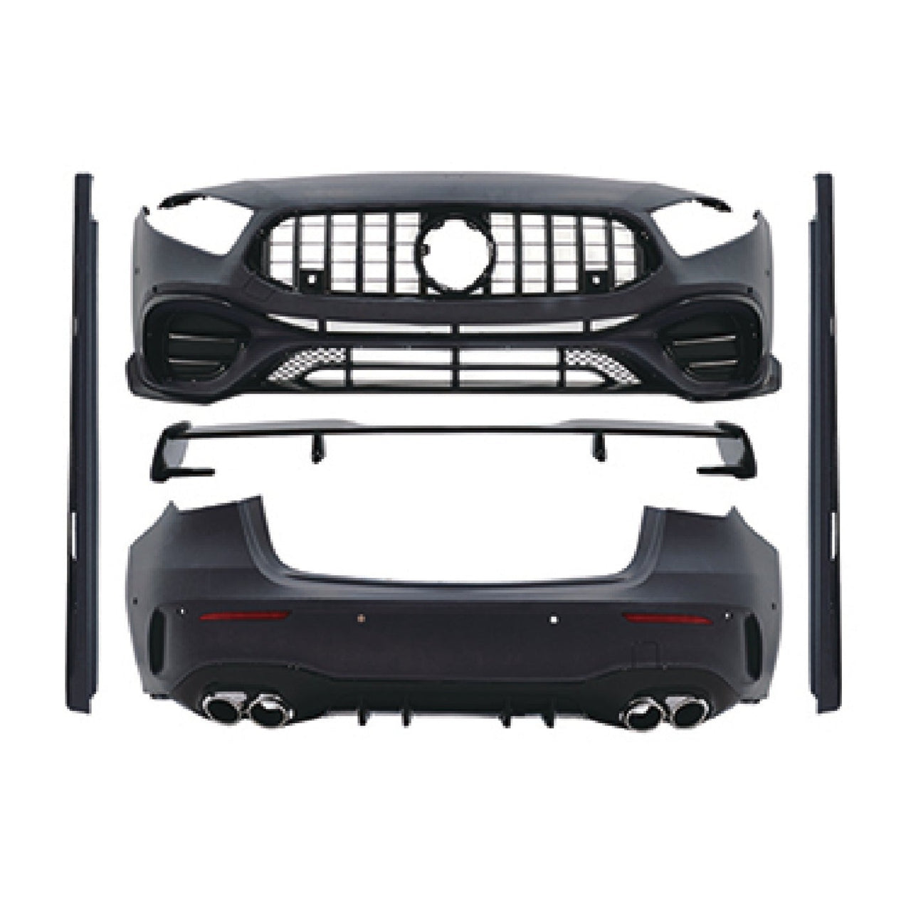 CONVERSION BODY KIT for MERCEDES-BENZ A-CLASS W177 2019 - 2022 to A45 AMG  Set includes:  Front Bumper with Grille Rear Bumper Side Fenders Rear Spoiler
