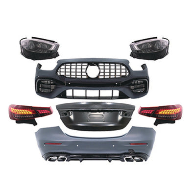 CONVERSION BODY KIT for MERCEDES-BENZ E-CLASS W213 2016 - 2019 to E63 AMG FACELIFT  Set includes:  Front Bumper with Grille LED Headlights Rear Bumper LED Tail Lights
