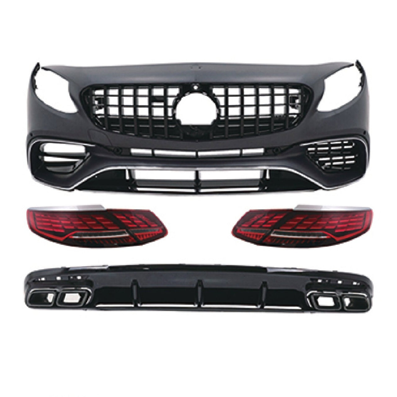 CONVERSION BODY KIT for MERCEDES-BENZ S-CLASS W217 2014 - 2020 to S63 AMG  Set includes:  Front Bumper with Grille Rear Diffuser Tail Lights