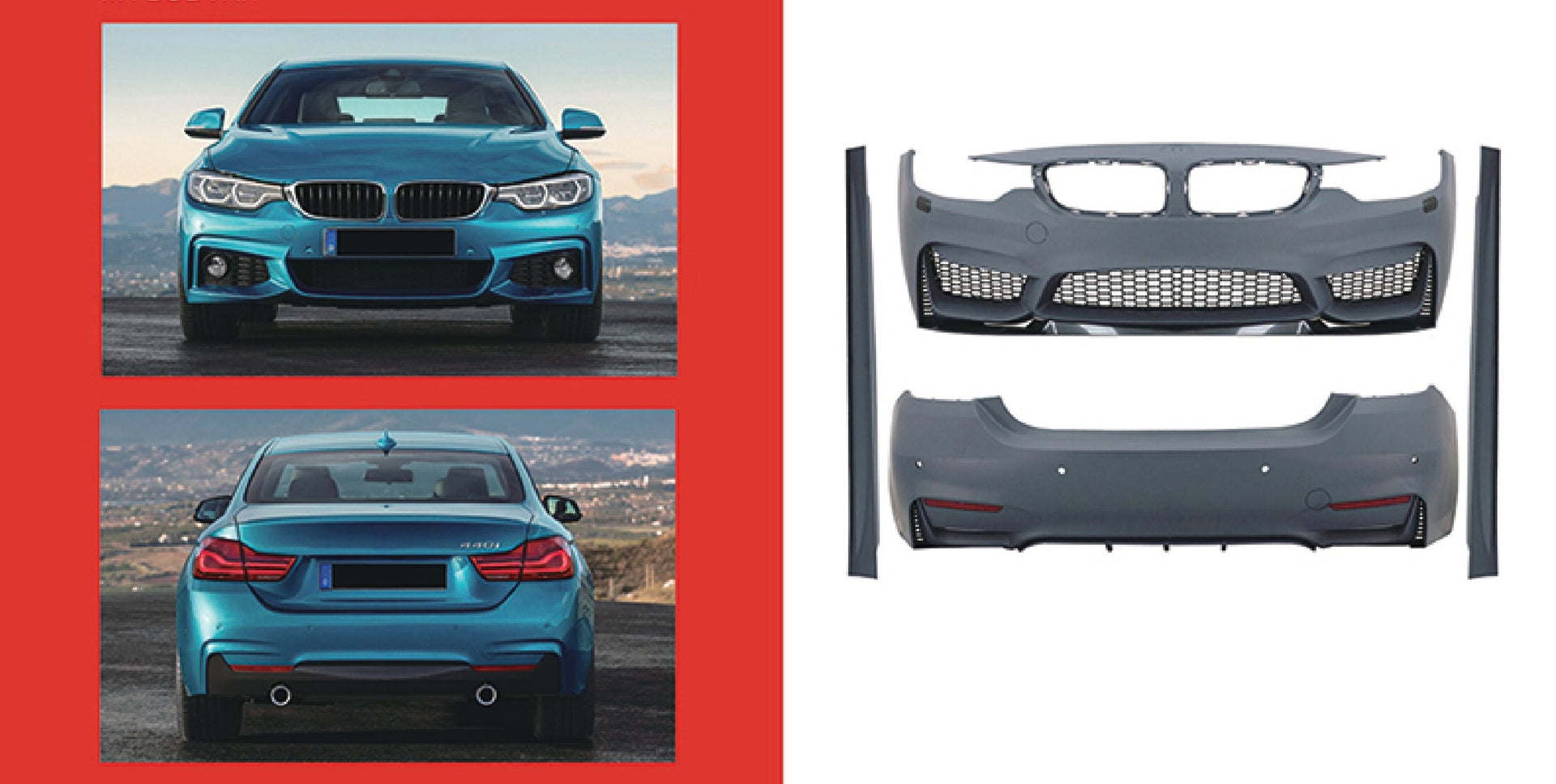 CONVERSION BODY KIT for BMW 4-SERIES F32 F33 2013 - 2019 to M4  Set includes:  Front Bumper Side Skirts Rear Bumper