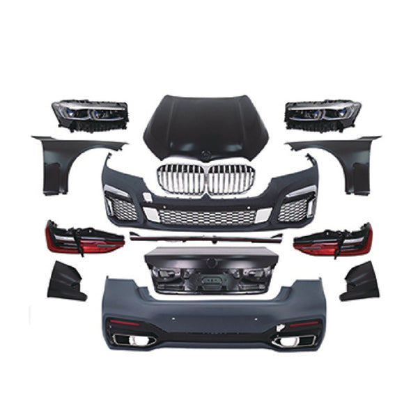 CONVERSION BODY KIT for BMW 7-SERIES F01 2008 - 2015 to G12 LCI FACELIFT  Set includes:  Hood Front Bumper Front Grille Headlights Fender Flares Rear Trunk Tail Lights Rear Bumper