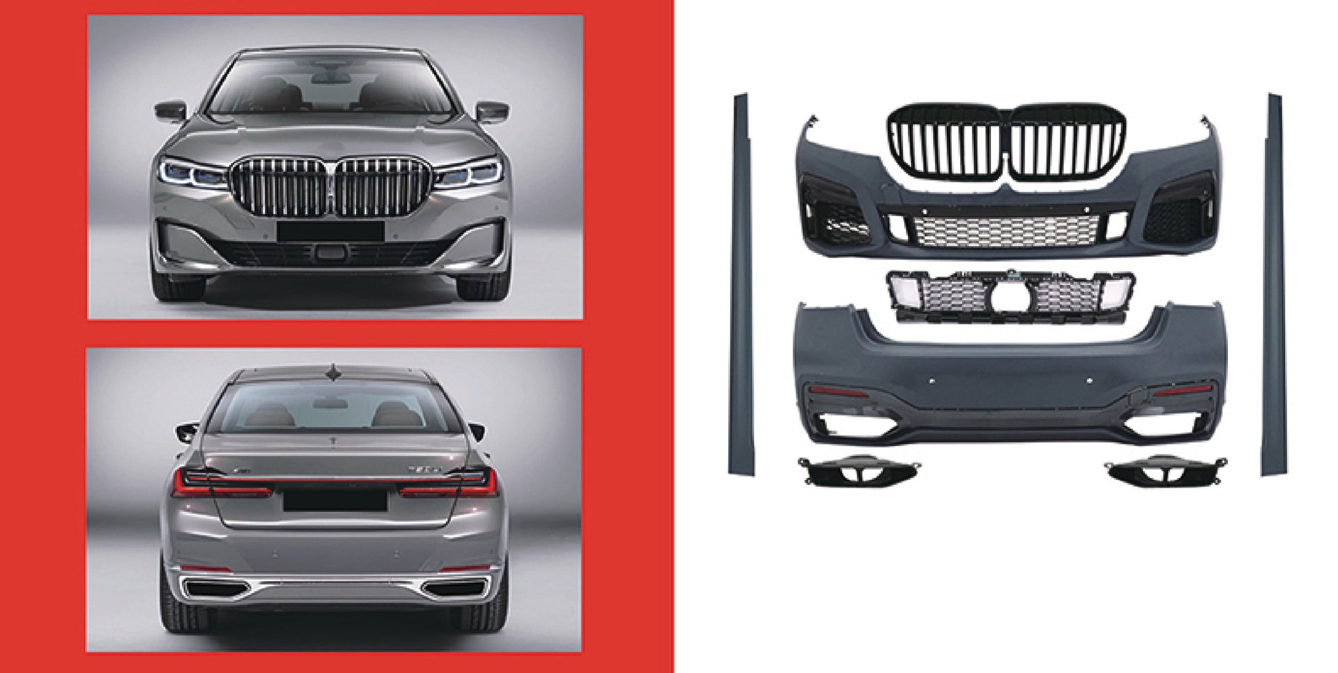 CONVERSION BODY KIT for BMW 7-SERIES G11 G12 2020 - 2023 to M760  Set includes:  Front Bumper Front Grille Side Skirts Rear Bumper Exhaust Tips