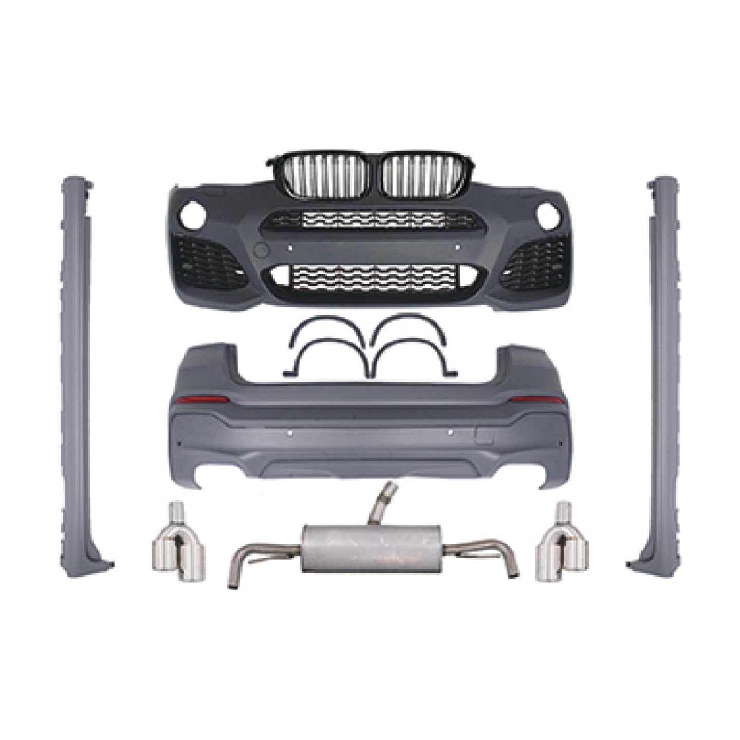 CONVERSION BODY KIT for BMW X4 G02 2019 - 2021 to X4M F98  Set includes:  Front Bumper with Grille Rear Bumper Side Skirts Side Fenders Catback Exhaust Exhaust Tips
