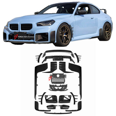 CARBON BODY KIT FOR BMW M2/M2C G87  Set includes:  Front Lip Front Vent Covers Front Canards Rear Diffuser Rear Spoiler Rear Canards Skit plate Side Skirts  Side Canards Mirror Covers