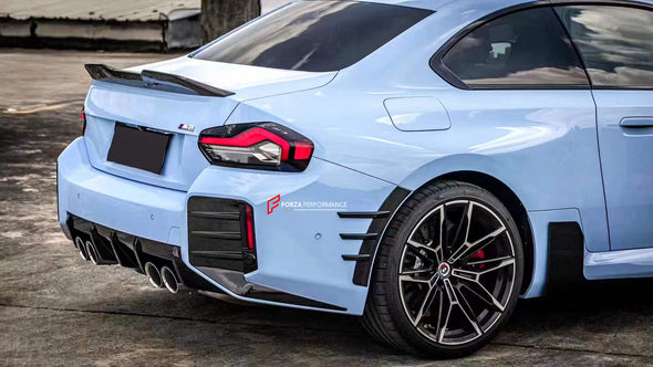 CARBON BODY KIT FOR BMW M2/M2C G87  Set includes:  Front Lip Front Vent Covers Front Canards Rear Diffuser Rear Spoiler Rear Canards Skit plate Side Skirts  Side Canards Mirror Covers