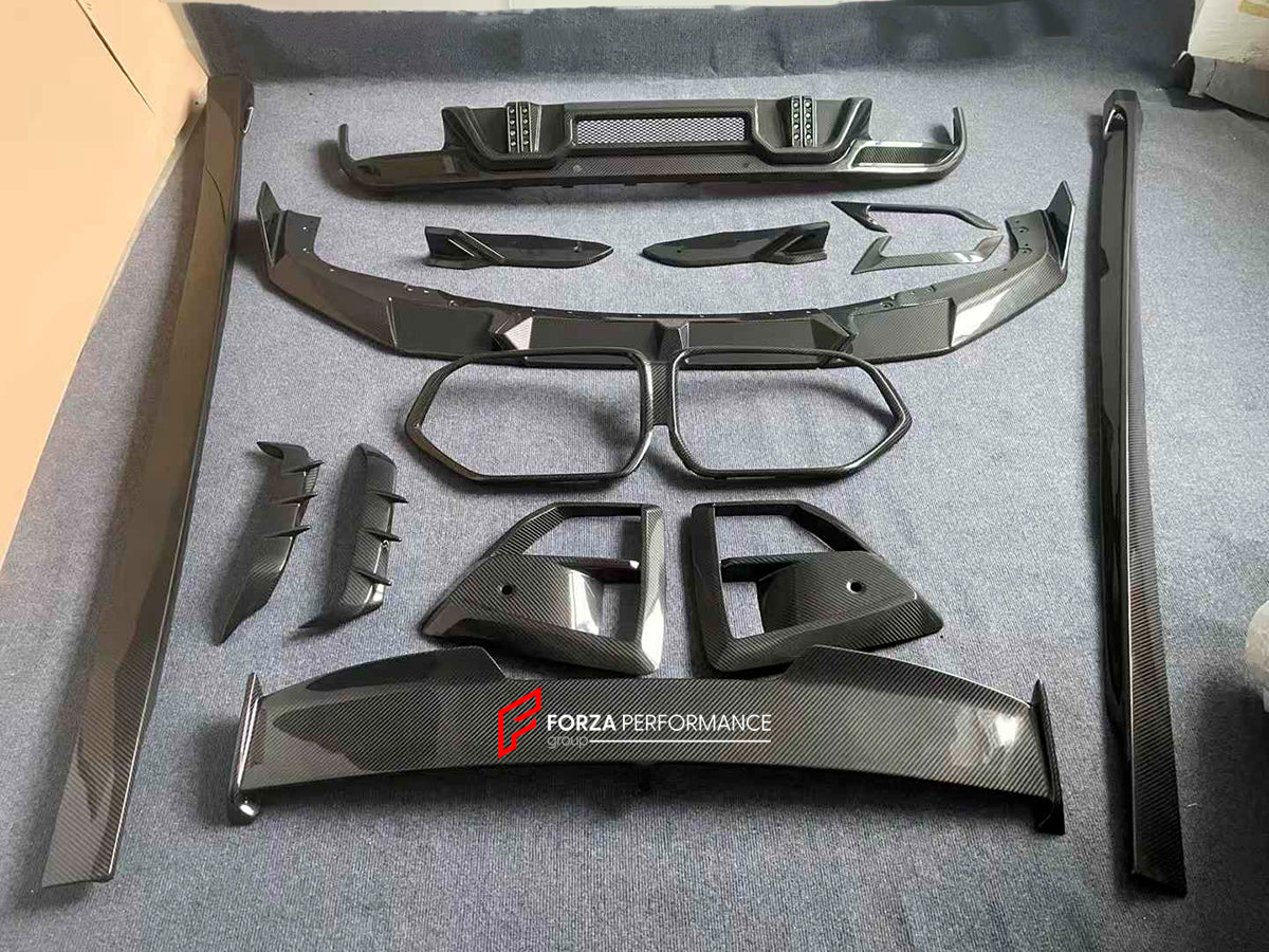 DRY CARBON BODY KIT for BMW X6M F96 LCI 2023+

Set includes:

Front Lip
Front Bumper Trims
Grille
Side Skirts
Roof Spoiler
Rear Bumper Trims
Rear Diffuser

Material: Dry Carbon

Note: Professional installation is required.