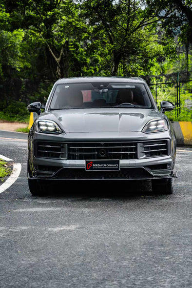 DRY CARBON BODY KIT for PORSCHE CAYENNE 9Y0 FACELIFT 2023+  Set includes:  Front Lip Front Bumper Air Vent Covers Fender Flares Side Skirts Roof Spoiler Rear Diffuser with LED Tail Light