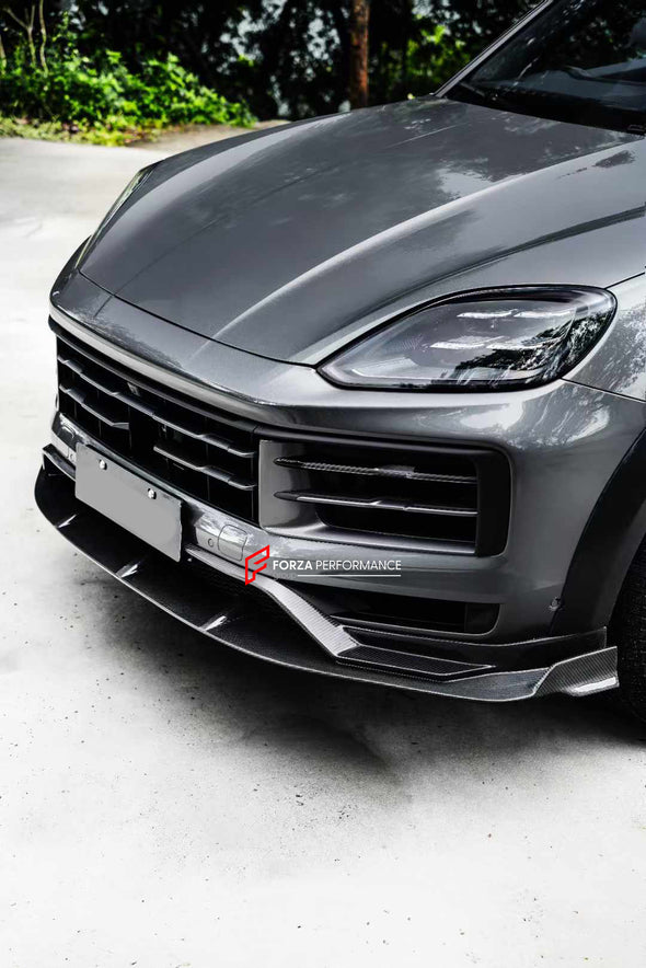 DRY CARBON BODY KIT for PORSCHE CAYENNE 9Y0 FACELIFT 2023+  Set includes:  Front Lip Front Bumper Air Vent Covers Fender Flares Side Skirts Roof Spoiler Rear Diffuser with LED Tail Light