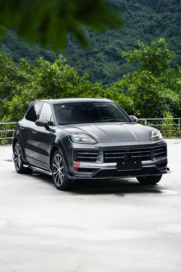 DRY CARBON BODY KIT for PORSCHE CAYENNE 9Y0 FACELIFT 2023+  Set includes:  Front Lip Front Bumper Air Vent Covers Fender Flares Side Skirts Roof Spoiler Rear Diffuser with LED Tail Light