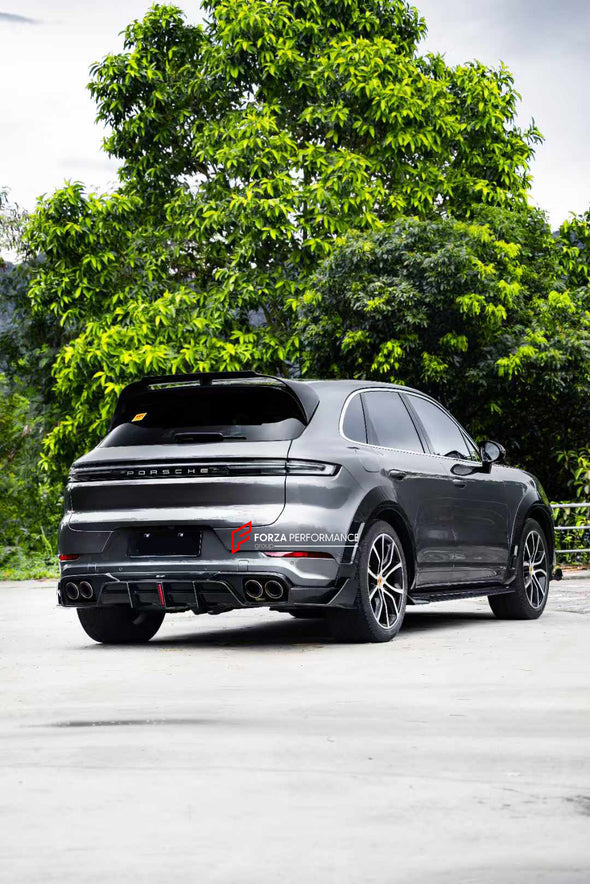 DRY CARBON BODY KIT for PORSCHE CAYENNE 9Y0 FACELIFT 2023+  Set includes:  Front Lip Front Bumper Air Vent Covers Fender Flares Side Skirts Roof Spoiler Rear Diffuser with LED Tail Light