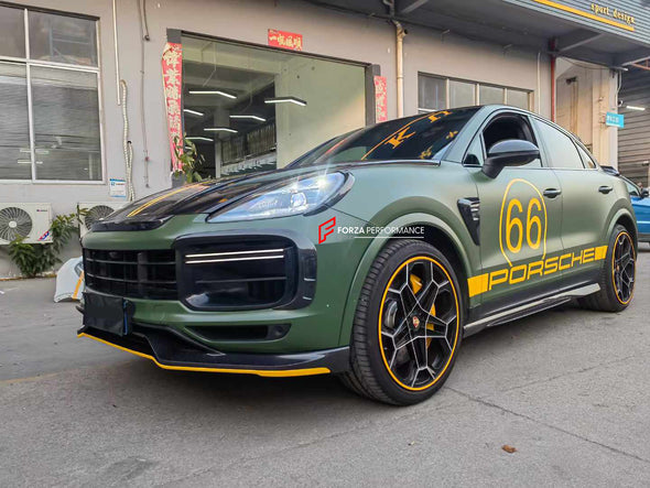 DRY CARBON BODY KIT for PORSCHE CAYENNE 9YA 2018+

Set includes:

Front Lip
Front Bumper Air Vent Trims
Front Air Intake Cover
Hood
Side Skirts
Side Trims
Roof Spoiler
Rear Spoiler
Rear Diffuser