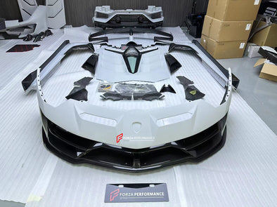 DRY CARBON CONVERSION BODY KIT for LAMBORGHINI AVENTADOR LP700 LP720 LP750 to LP770 SVJ

Set includes:

Front Bumper Assembly
Side Skirts
Side Skirts Add-ons
Rear Engine Cover
Rear Wing Spoiler With Base
Rear Bumper
Rear Diffuser
Door Panels