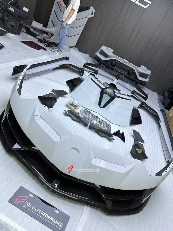 DRY CARBON CONVERSION BODY KIT for LAMBORGHINI AVENTADOR LP700 LP720 LP750 to LP770 SVJ

Set includes:

Front Bumper Assembly
Side Skirts
Side Skirts Add-ons
Rear Engine Cover
Rear Wing Spoiler With Base
Rear Bumper
Rear Diffuser
Door Panels