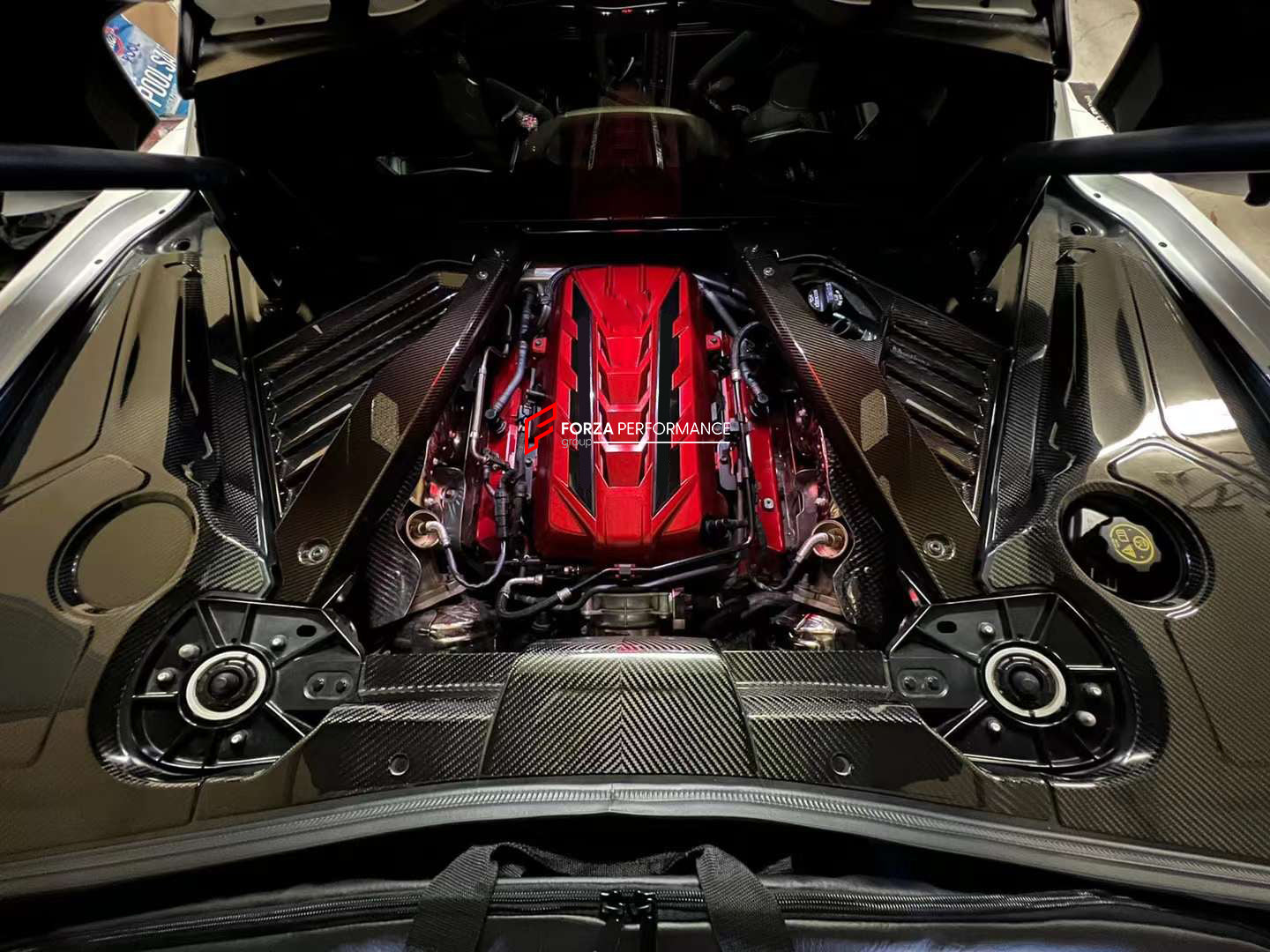 DRY CARBON ENGINE COVER for CHEVROLET CORVETTE C8 STINGRAY 2020+  Set includes:  Engine Cover