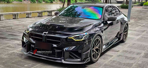 DRY CARBON FIBER BODY KIT for BMW M2/M2C G87

Set includes:

Front Lip
Front Grille
Front lower Mesh
Front fenders
Side skirts
Rear Diffuser
Rear Bumper canards
Rear Spoiler
Rear trunk (OEM size)

Material: Dry Carbon Fiber

NOTE: Professional installation is required