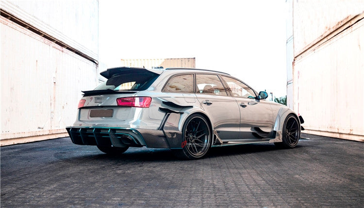 AUTHENTIC DARWINPRO DTM STYLE CARBON WIDE BODY KIT for AUDI RS6 C7 AVANT 2014 - 2018  Set includes:  Hood Front lip Front canards Fender flares Side skirts Side canards Bumper spoiler Rear bumper canards Door canards Rear fender canards Rear diffuser canards Roof spoiler Trunk spoiler Material: Carbon fiber / Forged Carbon / Fiberglass + Carbon / Autoclave carbon fiber / Double sided carbon fiber  NOTE: Professional installation is required  Contact us for pricing