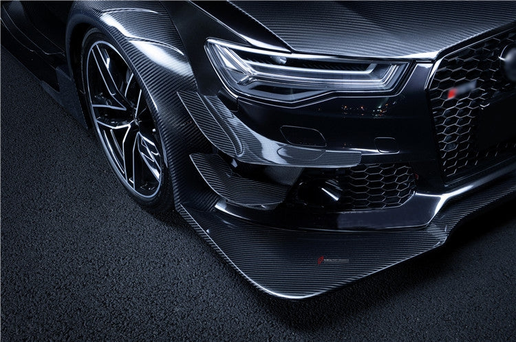 AUTHENTIC DARWINPRO DTM STYLE CARBON WIDE BODY KIT for AUDI RS6 C7 AVANT 2014 - 2018  Set includes:  Hood Front lip Front canards Fender flares Side skirts Side canards Bumper spoiler Rear bumper canards Door canards Rear fender canards Rear diffuser canards Roof spoiler Trunk spoiler Material: Carbon fiber / Forged Carbon / Fiberglass + Carbon / Autoclave carbon fiber / Double sided carbon fiber  NOTE: Professional installation is required  Contact us for pricing