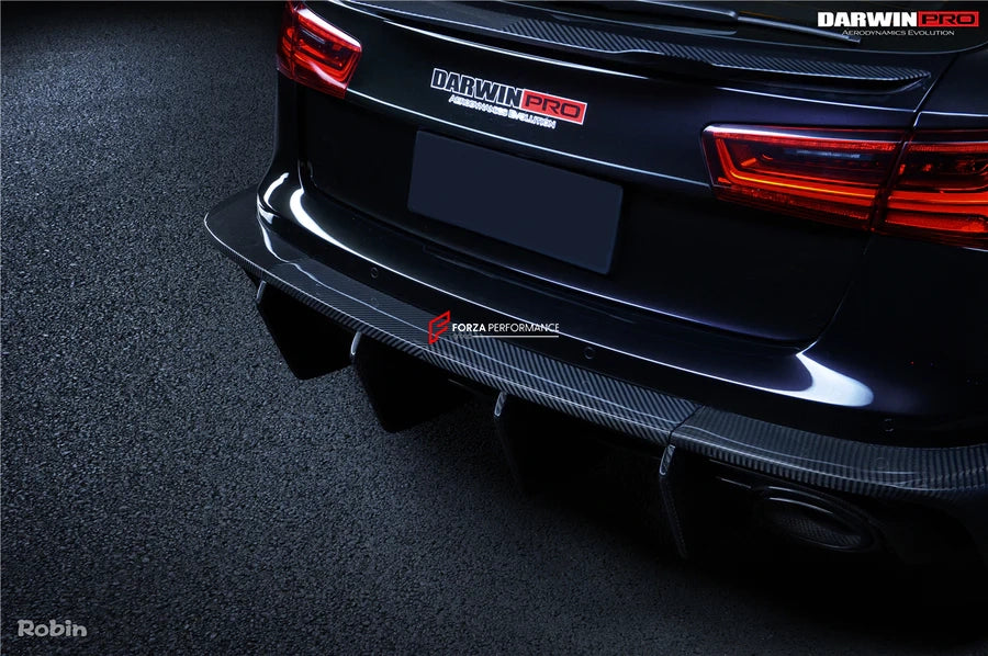 AUTHENTIC DARWINPRO DTM STYLE CARBON WIDE BODY KIT for AUDI RS6 C7 AVANT 2014 - 2018  Set includes:  Hood Front lip Front canards Fender flares Side skirts Side canards Bumper spoiler Rear bumper canards Door canards Rear fender canards Rear diffuser canards Roof spoiler Trunk spoiler Material: Carbon fiber / Forged Carbon / Fiberglass + Carbon / Autoclave carbon fiber / Double sided carbon fiber  NOTE: Professional installation is required  Contact us for pricing